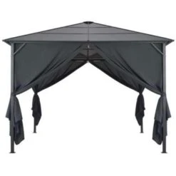 VidaXL Prieel Met Gordijn 3x3 M Aluminium Zwart -Tuinmeubelwinkel 1000001222 0103