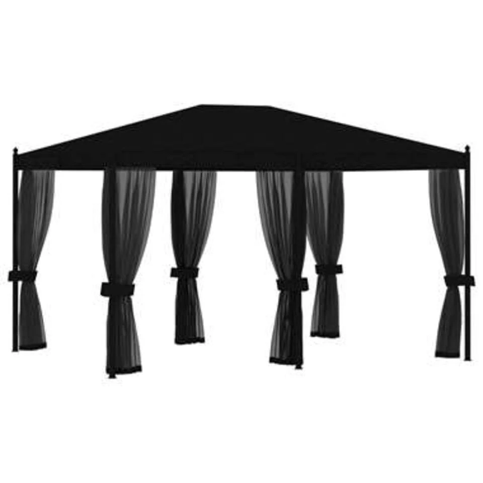 VidaXL Prieel Met Horren 3x4 M Staal Antraciet 3 VidaXL Prieel Met Horren 3x4 M Staal Antraciet