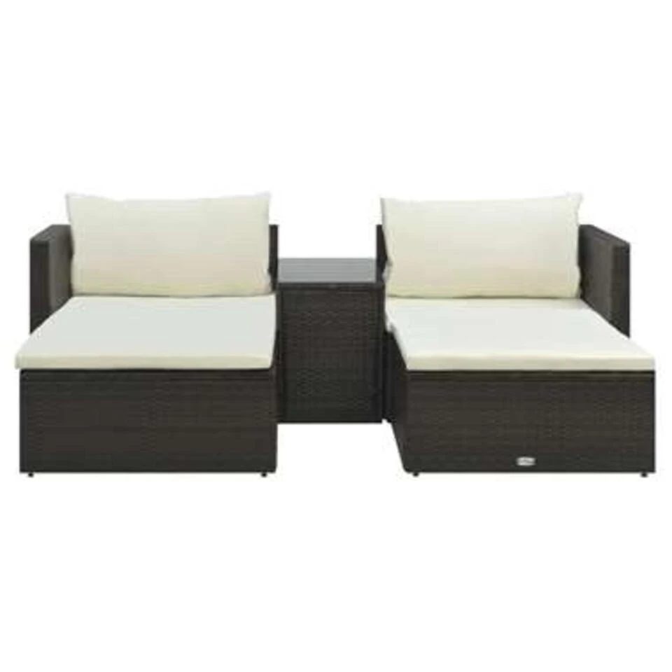 VidaXL 5-delige Loungeset Met Kussens Poly Rattan Bruin 4 VidaXL 5-delige Loungeset Met Kussens Poly Rattan Bruin - Afbeelding 2