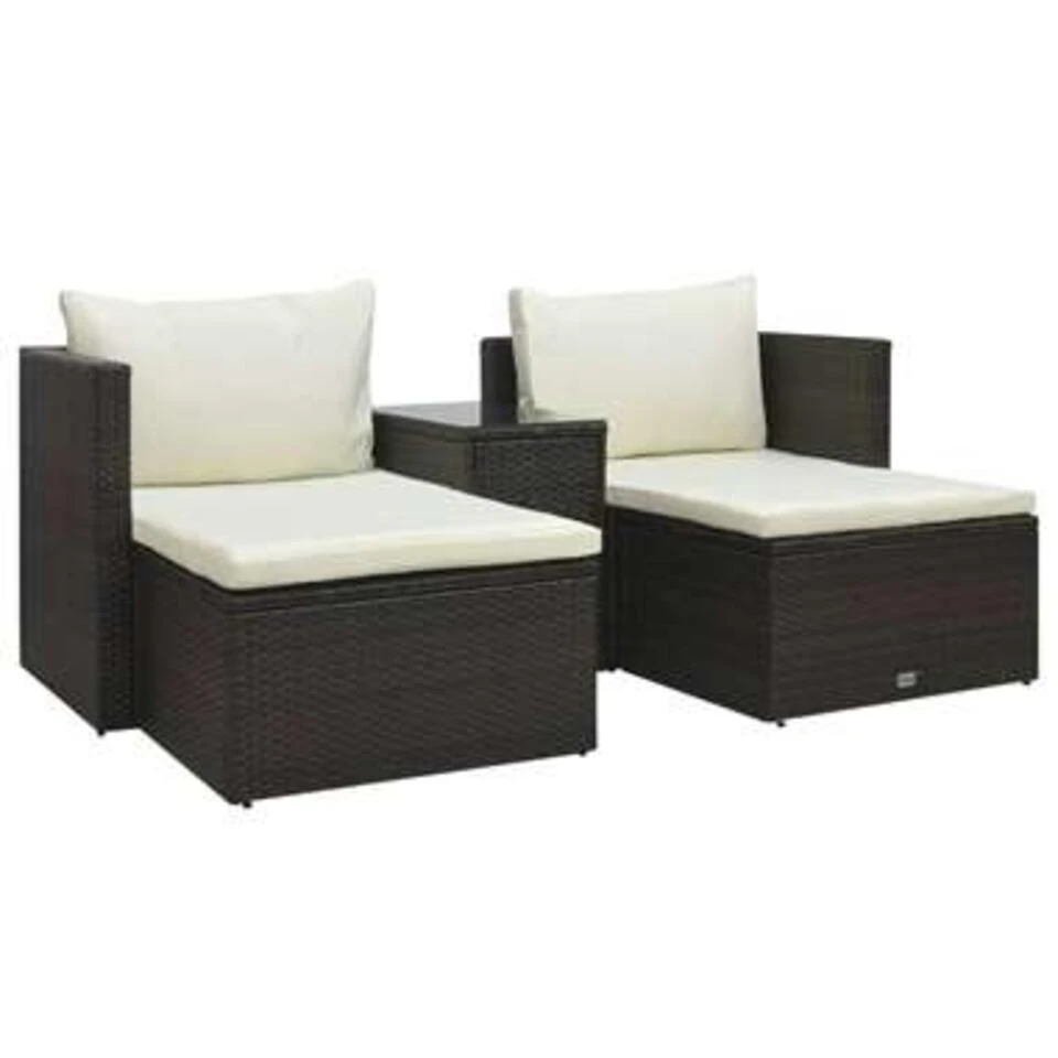VidaXL 5-delige Loungeset Met Kussens Poly Rattan Bruin 3 VidaXL 5-delige Loungeset Met Kussens Poly Rattan Bruin