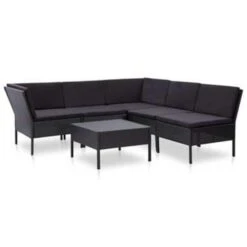 Tuinmeubelwinkel 9 VidaXL 6-delige Loungeset Met Kussens Poly Rattan Zwart