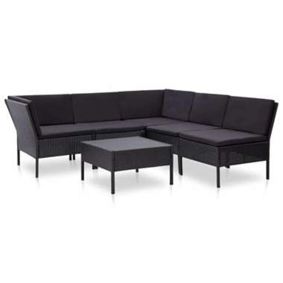 VidaXL 6-delige Loungeset Met Kussens Poly Rattan Zwart 3 VidaXL 6-delige Loungeset Met Kussens Poly Rattan Zwart