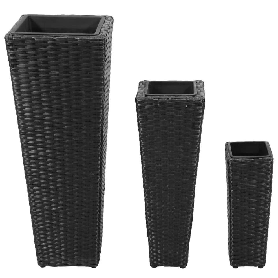VidaXL Plantenbakken Verhoogd 3 St Poly Rattan Zwart 4 VidaXL Plantenbakken Verhoogd 3 St Poly Rattan Zwart - Afbeelding 2