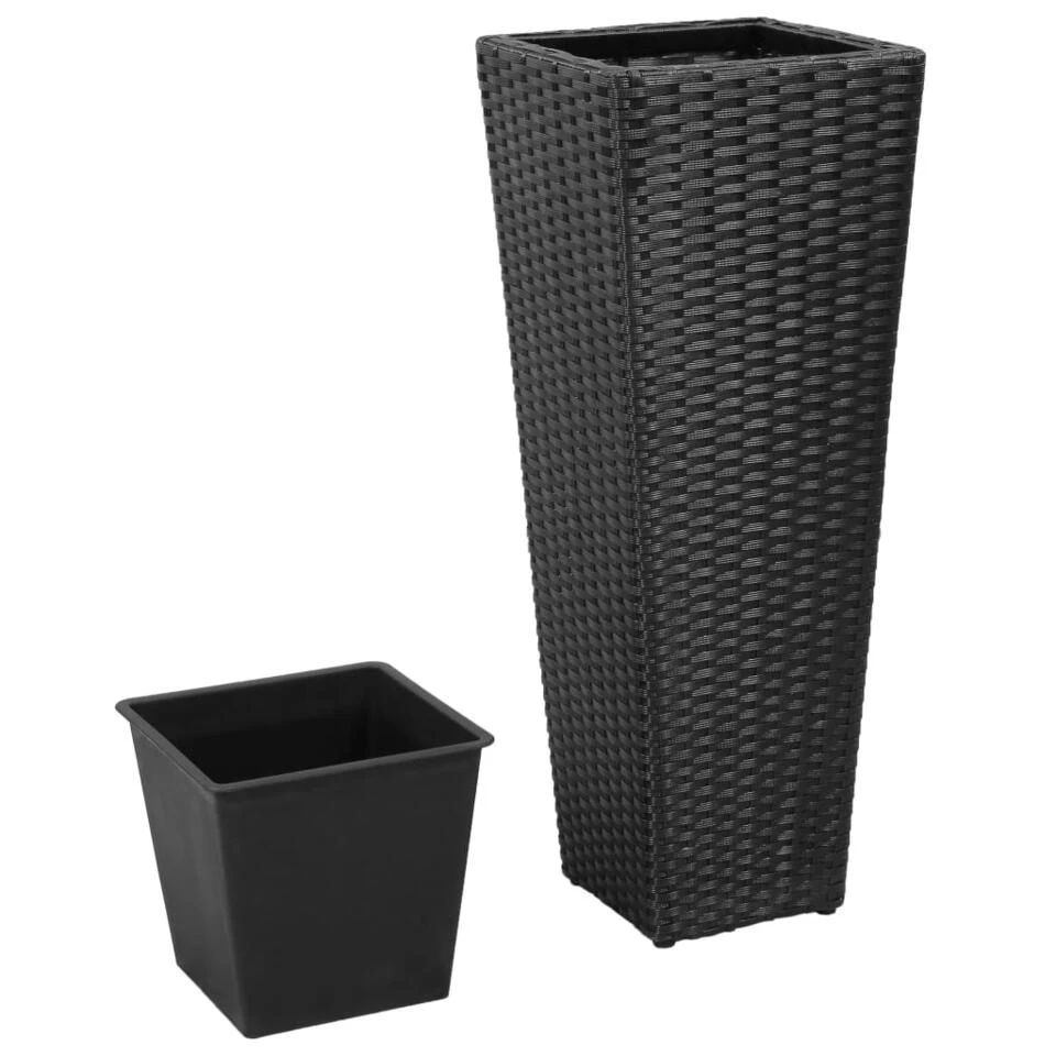 VidaXL Plantenbakken Verhoogd 3 St Poly Rattan Zwart 5 VidaXL Plantenbakken Verhoogd 3 St Poly Rattan Zwart - Afbeelding 3