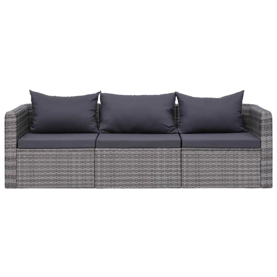VidaXL 3-delige Loungeset Met Kussens Poly Rattan Grijs 4 VidaXL 3-delige Loungeset Met Kussens Poly Rattan Grijs - Afbeelding 2