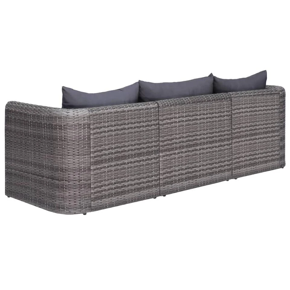 VidaXL 3-delige Loungeset Met Kussens Poly Rattan Grijs 5 VidaXL 3-delige Loungeset Met Kussens Poly Rattan Grijs - Afbeelding 3