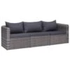 VidaXL 3-delige Loungeset Met Kussens Poly Rattan Grijs -Tuinmeubelwinkel 1000005376