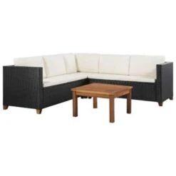 VidaXL 4-delige Loungeset Met Kussens Poly Rattan Zwart 124x65x62 Cm