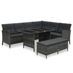 VidaXL 3-delige Loungeset Met Kussens Poly Rattan Grijs