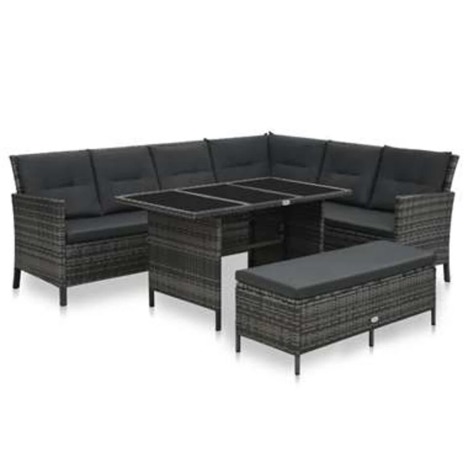 VidaXL 3-delige Loungeset Met Kussens Poly Rattan Grijs 3 VidaXL 3-delige Loungeset Met Kussens Poly Rattan Grijs