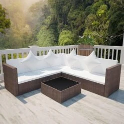 VidaXL 4-delige Loungeset Met Kussens Poly Rattan Bruin 7 VidaXL 4-delige Loungeset Met Kussens Poly Rattan Bruin -Tuinmeubelwinkel 1000005403 0101