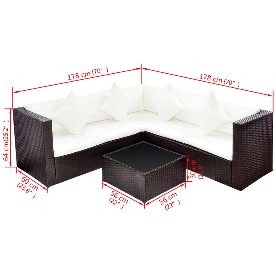 VidaXL 4-delige Loungeset Met Kussens Poly Rattan Bruin 6 VidaXL 4-delige Loungeset Met Kussens Poly Rattan Bruin - Afbeelding 4