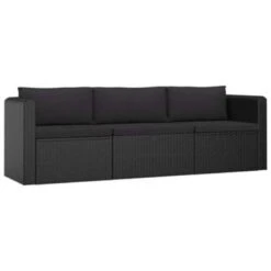 VidaXL 3-delige Loungeset Met Kussens Poly Rattan Zwart -Tuinmeubelwinkel 1000005425
