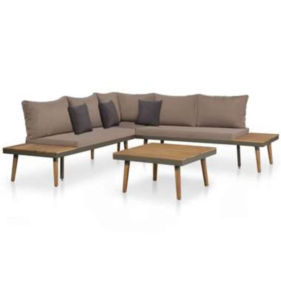 VidaXL 4-delige Loungeset Met Kussens Massief Acaciahout Bruin 3 VidaXL 4-delige Loungeset Met Kussens Massief Acaciahout Bruin