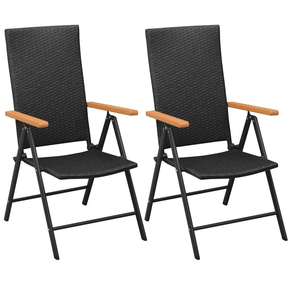 VidaXL Tuinstoelen Stapelbaar 2 St Poly Rattan Zwart 3 VidaXL Tuinstoelen Stapelbaar 2 St Poly Rattan Zwart