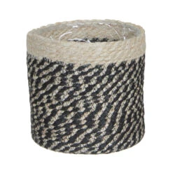 Mica Decorations Plantenmand - Naturel Met Zwart - Rotan - 16 X 16 Cm