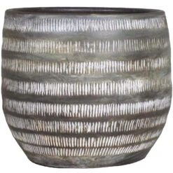 Floran Bloempot Lena - Bruin - Mat - Geribbeld - Keramiek - 17 X 14 Cm