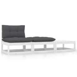 VidaXL 3-delige Loungeset Met Kussens Massief Grenenhout Wit