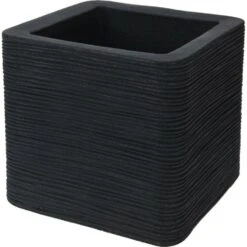 KOOPMAN Bloempot Geribbeld Vierkant 29x26x29cm Donkergrijs