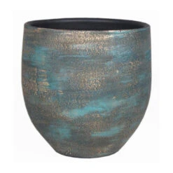 Floran Plantenpot - Blauw Met Goud - Keramiek - 14 Cm