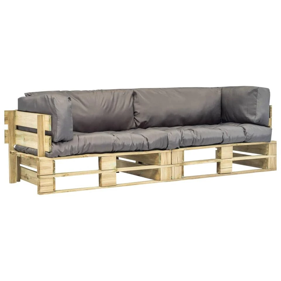 VidaXL 2-delige Loungeset Pallet Met Grijze Kussens Grenenhout 3 VidaXL 2-delige Loungeset Pallet Met Grijze Kussens Grenenhout