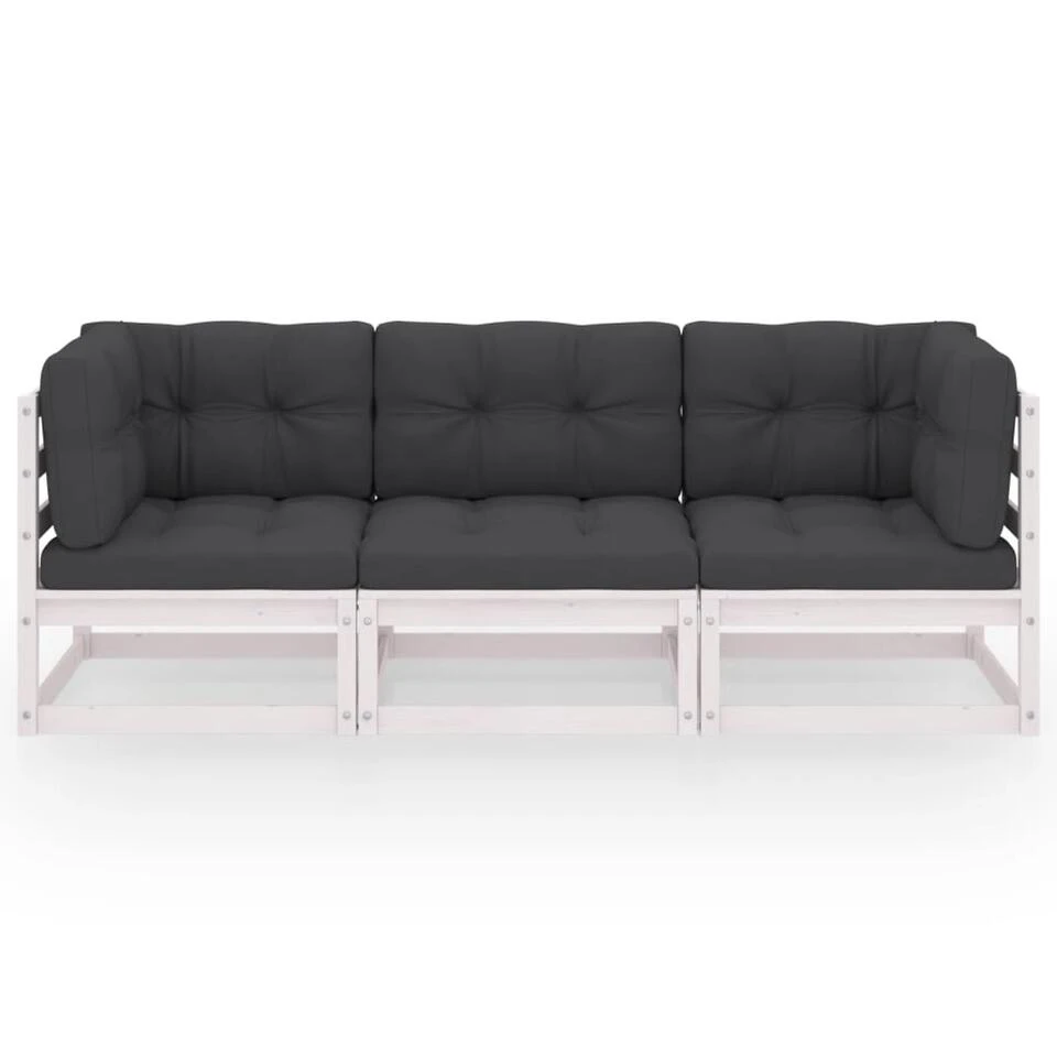 VidaXL Tuinbank 3-zits Met Kussens Massief Grenenhout 4 VidaXL Tuinbank 3-zits Met Kussens Massief Grenenhout - Afbeelding 2