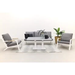 Hampton/Rockford stoel-bank Loungeset 4-delig – Wit/Teak -Tuinmeubelwinkel 1000073157 0102