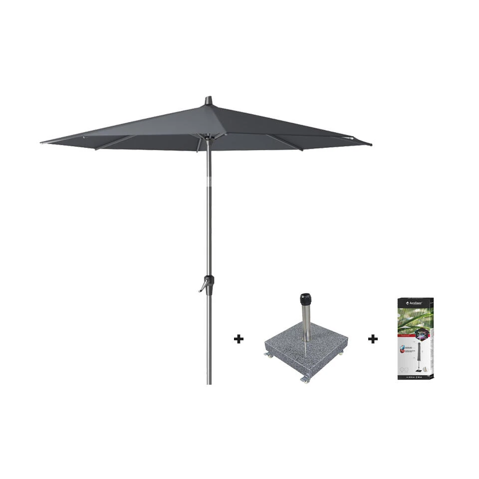 Platinum Riva Stokparasol 3 M. Rond - Antraciet Met Voet En Hoes 3 Platinum Riva Stokparasol 3 M. Rond - Antraciet Met Voet En Hoes