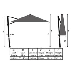 Platinum Voyager Rechthoek Zweefparasol T1 3x2 M. - Antraciet -Tuinmeubelwinkel 1000073309 0103