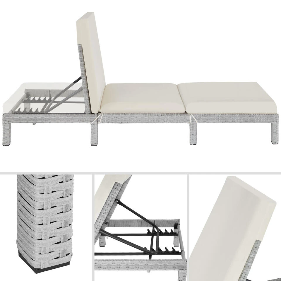 Tectake - Ligstoel Sofia - Wicker Zonnebed - Lichtgrijs 4 Tectake - Ligstoel Sofia - Wicker Zonnebed - Lichtgrijs - Afbeelding 2