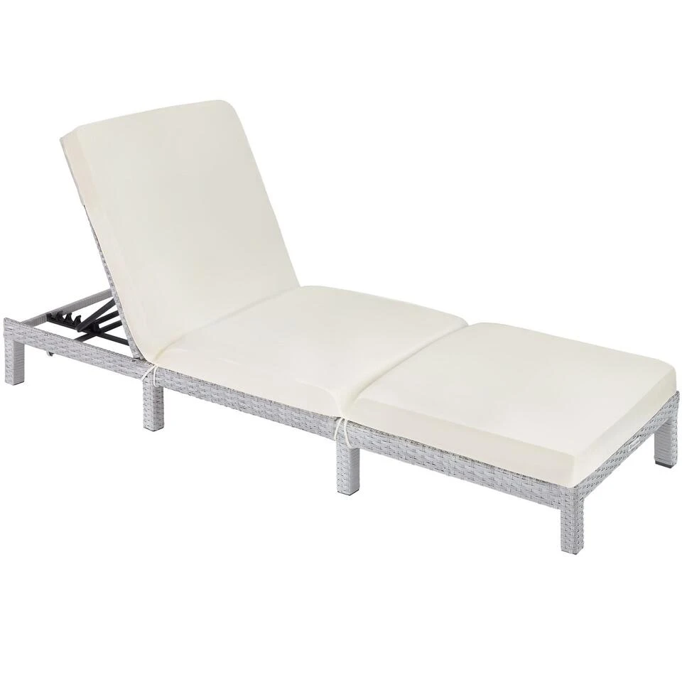 Tectake - Ligstoel Sofia - Wicker Zonnebed - Lichtgrijs 3 Tectake - Ligstoel Sofia - Wicker Zonnebed - Lichtgrijs