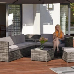 Tectake - Wicker Loungeset Verona Natuurkleur -Tuinmeubelwinkel 1000077851 0102