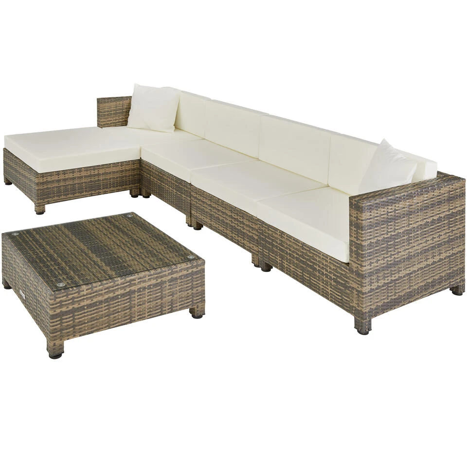 Tectake - Loungeset Incl. 2 Sets Kussenhoezen - Wicker - Naturel 6 Tectake - Loungeset Incl. 2 Sets Kussenhoezen - Wicker - Naturel - Afbeelding 4