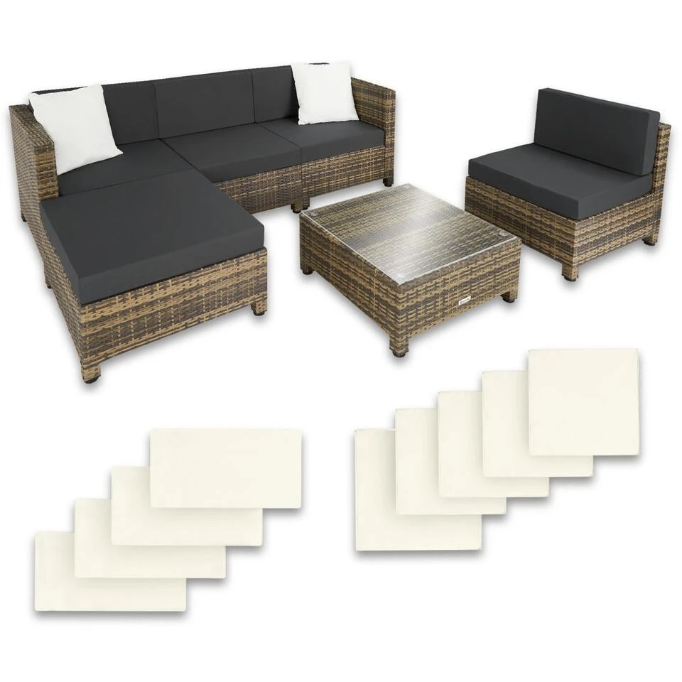 Tectake - Loungeset Incl. 2 Sets Kussenhoezen - Wicker - Naturel 3 Tectake - Loungeset Incl. 2 Sets Kussenhoezen - Wicker - Naturel