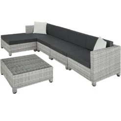 Tectake - Loungeset Incl. 2 Sets Kussenhoezen - Wicker - Lichtgrijs -Tuinmeubelwinkel 1000077860 0103