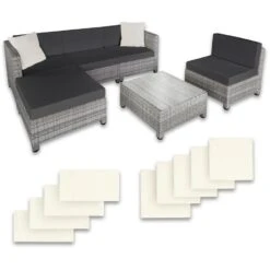 Tectake - Loungeset Incl. 2 Sets Kussenhoezen - Wicker - Lichtgrijs