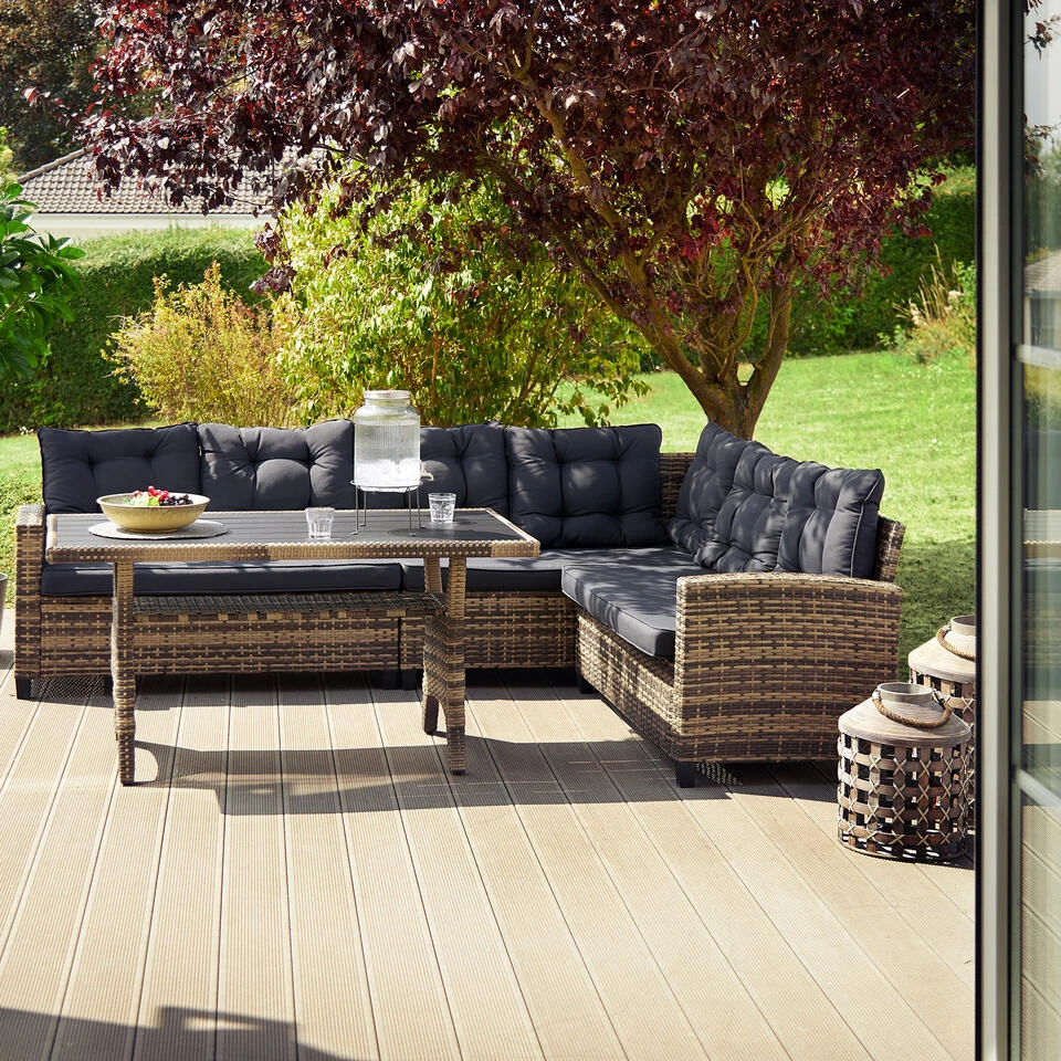 Tectake - Loungeset Catania - Wicker - Naturel 4 Tectake - Loungeset Catania - Wicker - Naturel - Afbeelding 2