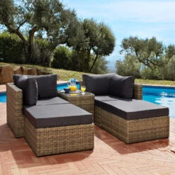 Tectake - Loungeset San Domino - Wicker - Naturel -Tuinmeubelwinkel 1000077869 0101