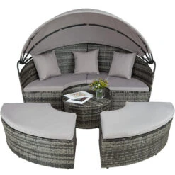 Tectake - Wicker Zonne-eiland Santorini - Grijs -Tuinmeubelwinkel 1000077875 0102