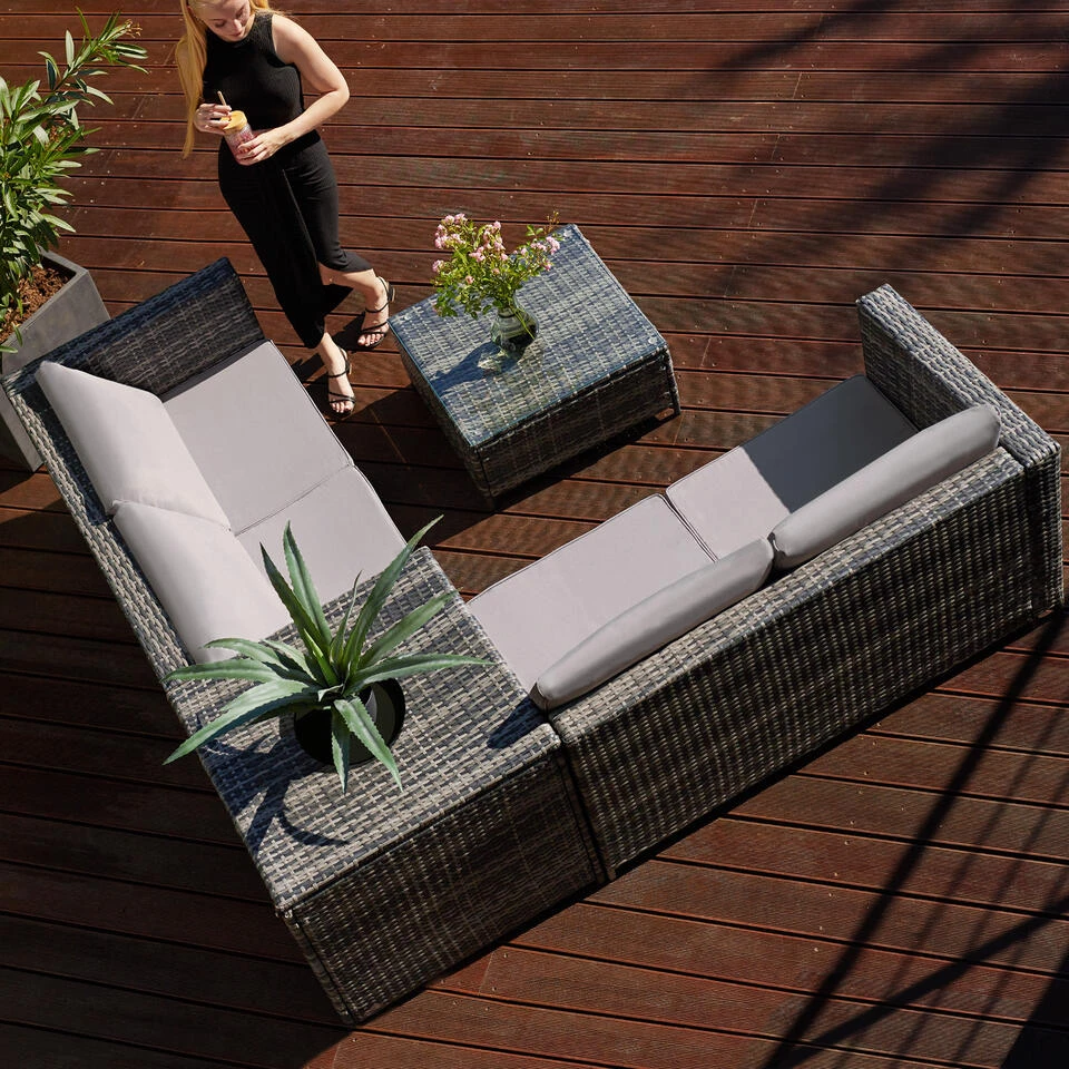 Tectake - Loungeset Siena - Wicker - Grijs 6 Tectake - Loungeset Siena - Wicker - Grijs - Afbeelding 4