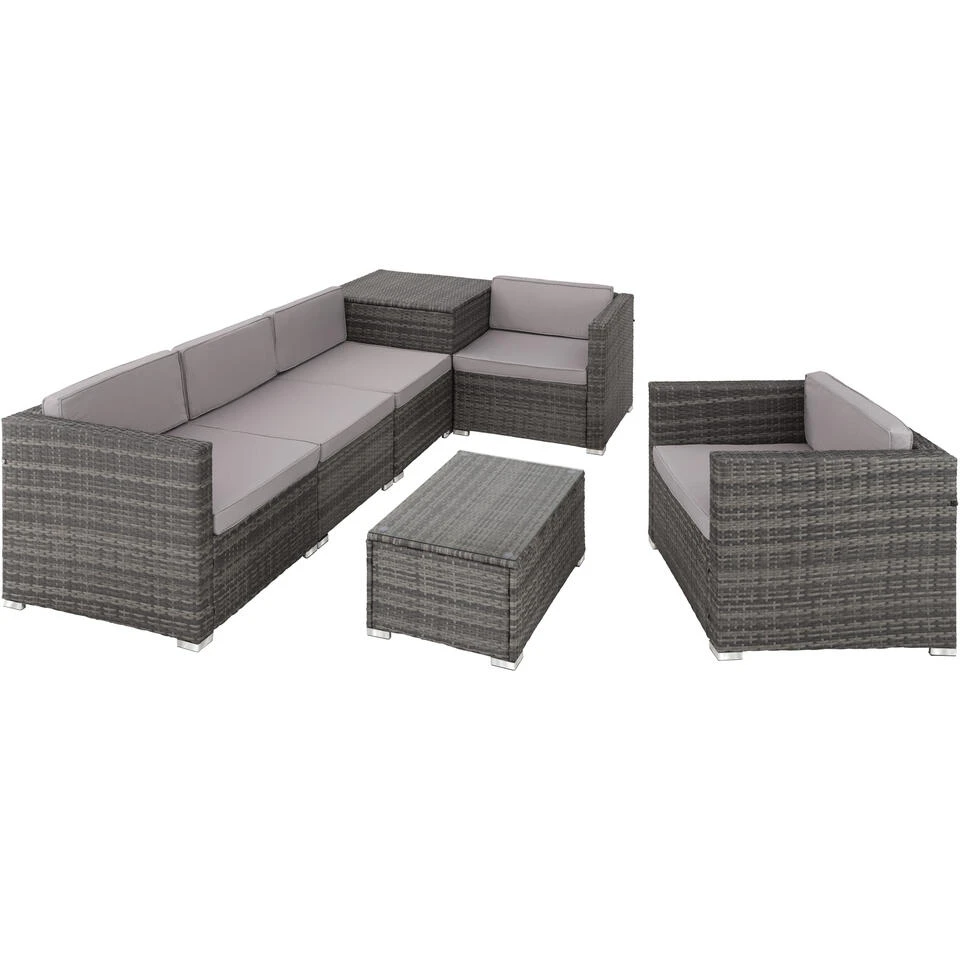 Tectake - Loungeset Pisa Met Opbergbox Kussens - Wicker - Grijs 5 Tectake - Loungeset Pisa Met Opbergbox Kussens - Wicker - Grijs - Afbeelding 3