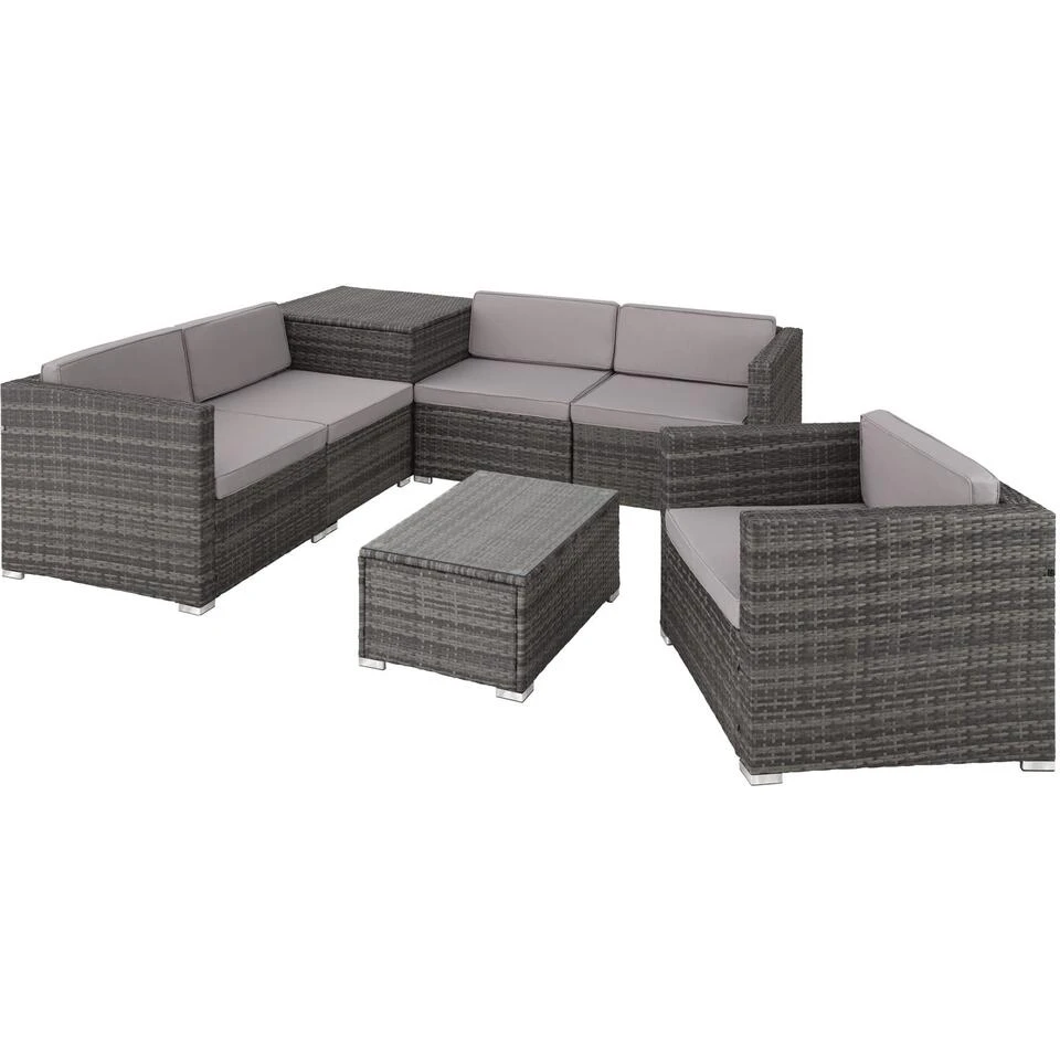 Tectake - Loungeset Pisa Met Opbergbox Kussens - Wicker - Grijs 3 Tectake - Loungeset Pisa Met Opbergbox Kussens - Wicker - Grijs