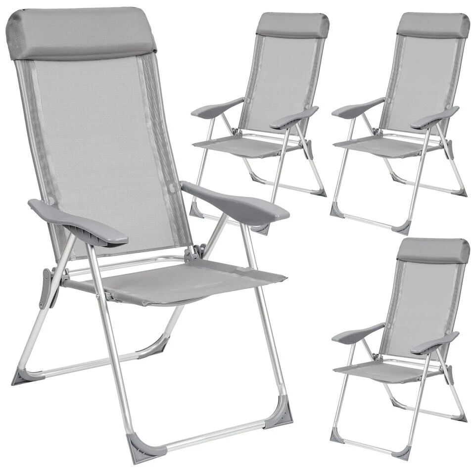 Tectake - Kampeerstoelen - Campingstoel - Tuinstoel - Set Van 4 - Grijs 3 Tectake - Kampeerstoelen - Campingstoel - Tuinstoel - Set Van 4 - Grijs