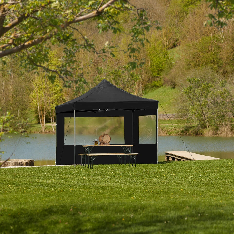 Tectake - Partytent 3x3 M. Opvouwbaar- 2 Wanden- Zwart 4 Tectake - Partytent 3x3 M. Opvouwbaar- 2 Wanden- Zwart - Afbeelding 2