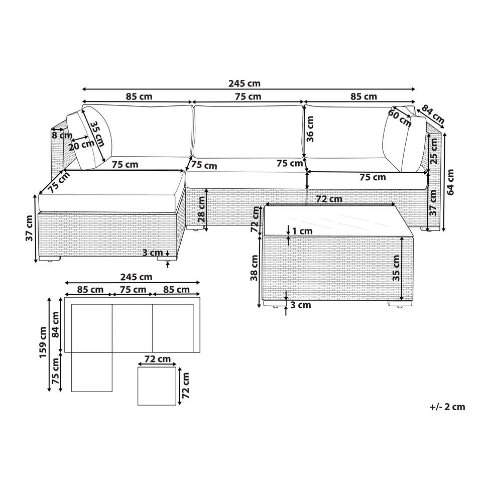 Beliani Loungeset SANO - Zwart - 5-delig 5 Beliani Loungeset SANO - Zwart - 5-delig - Afbeelding 3