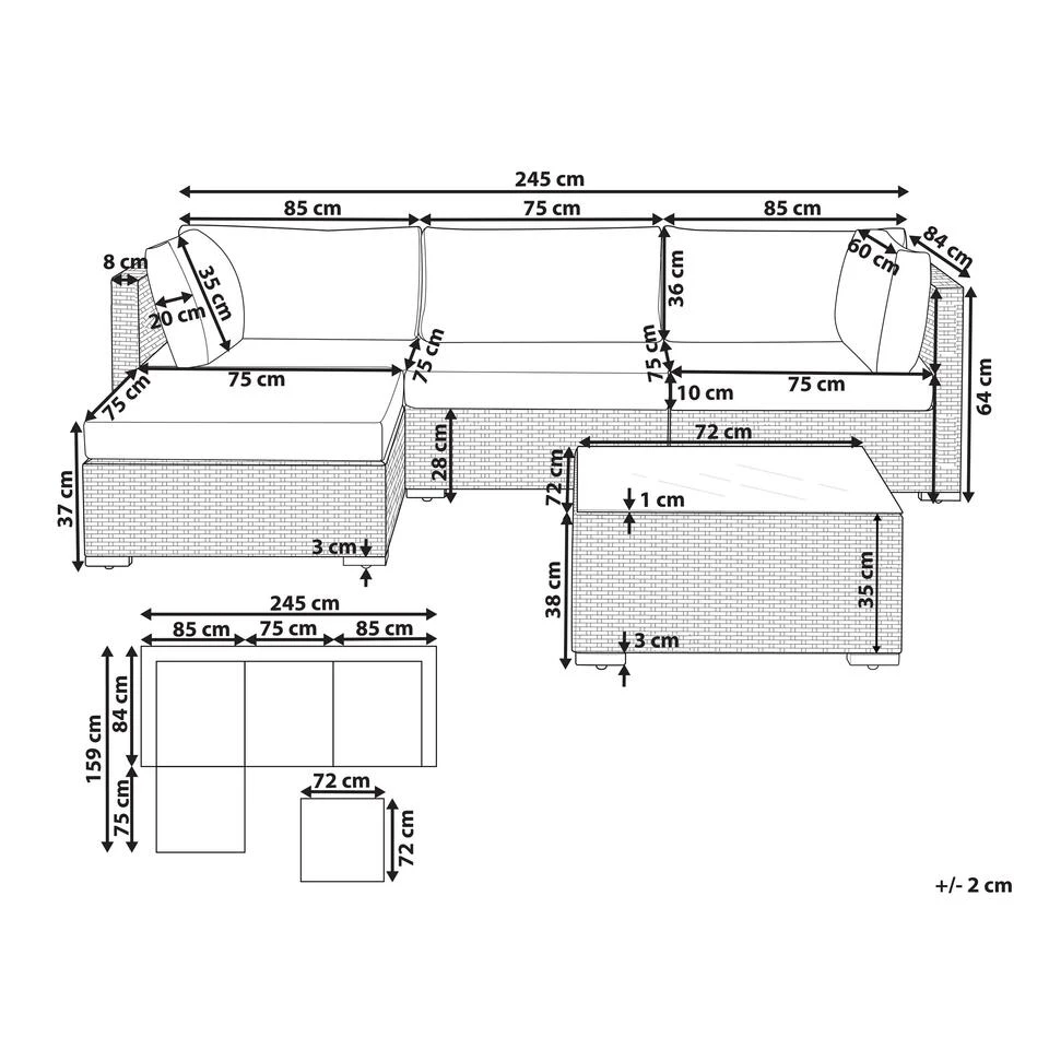 Beliani Loungeset SANO - Grijs - 5-delig 5 Beliani Loungeset SANO - Grijs - 5-delig - Afbeelding 3
