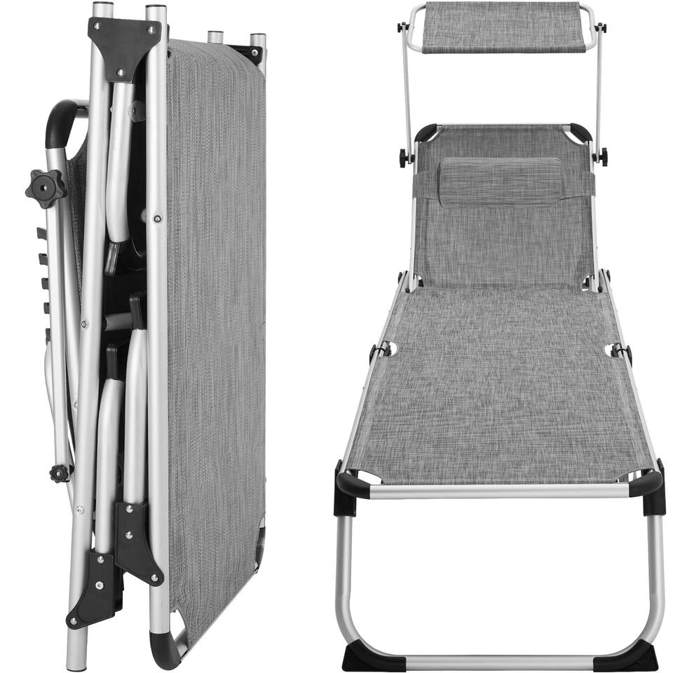 Tectake - Ligbed Zonnestoel Aurelie - Grijs Gemeleerd 6 Tectake - Ligbed Zonnestoel Aurelie - Grijs Gemeleerd - Afbeelding 4