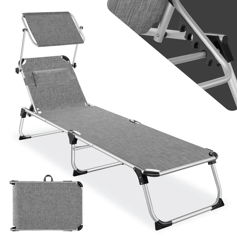Tectake - Ligbed Zonnestoel Aurelie - Grijs Gemeleerd 3 Tectake - Ligbed Zonnestoel Aurelie - Grijs Gemeleerd