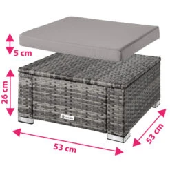 Tectake - Wicker Zitkruk -grijs- 53 X 53 X 26 Cm -Tuinmeubelwinkel 1000083108 0103
