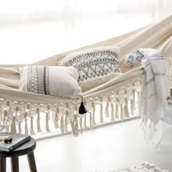 QUVIO Hangmat Katoen 280x150 Cm - Wit -Tuinmeubelwinkel 1000083227 0101